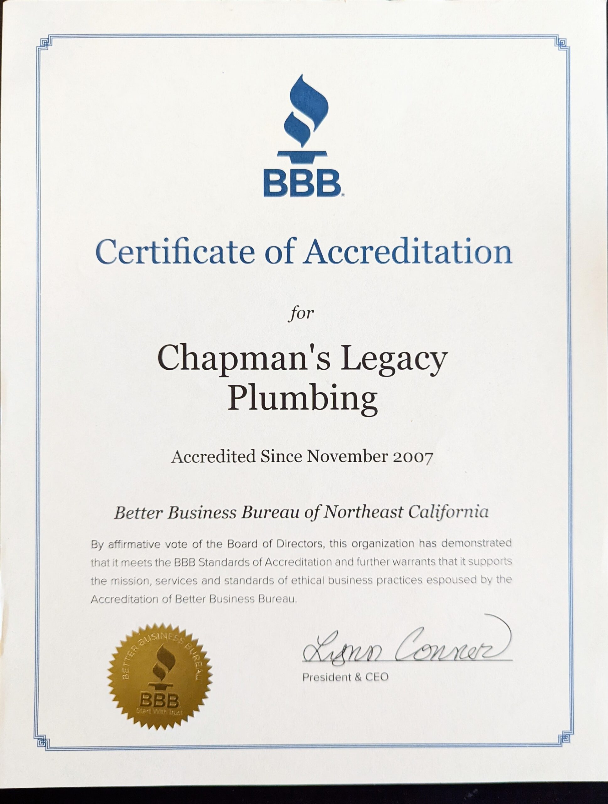 BBB accreditation plumber